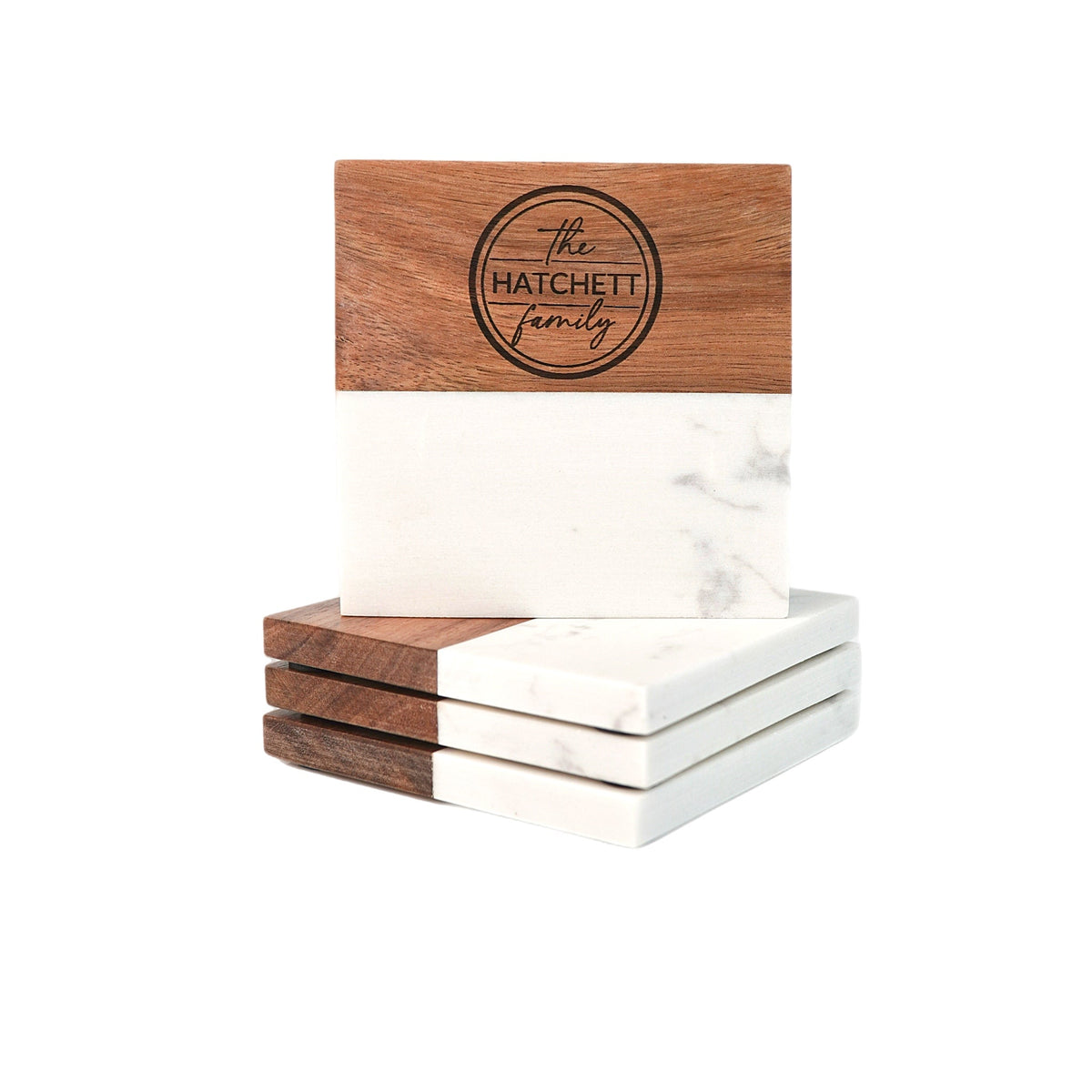 Marble and Wood Coaster Set with Stand