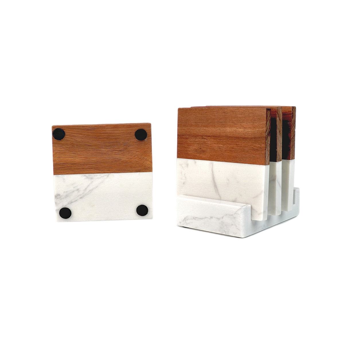 Marble and Wood Coaster Set with Stand