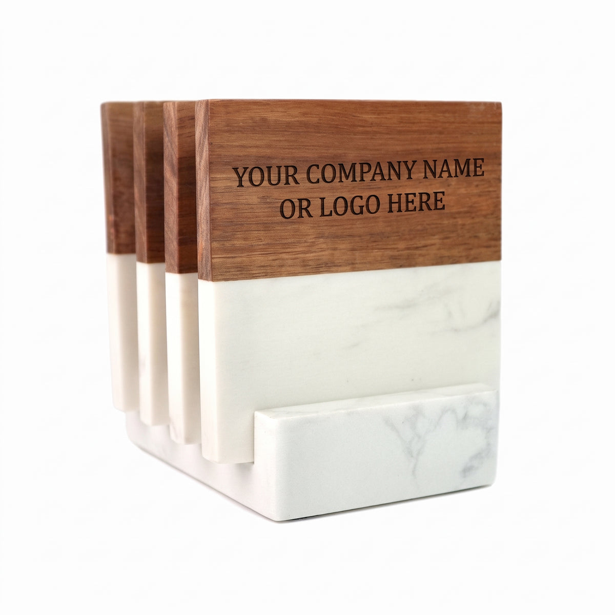 Marble and Wood Coaster Set with Stand